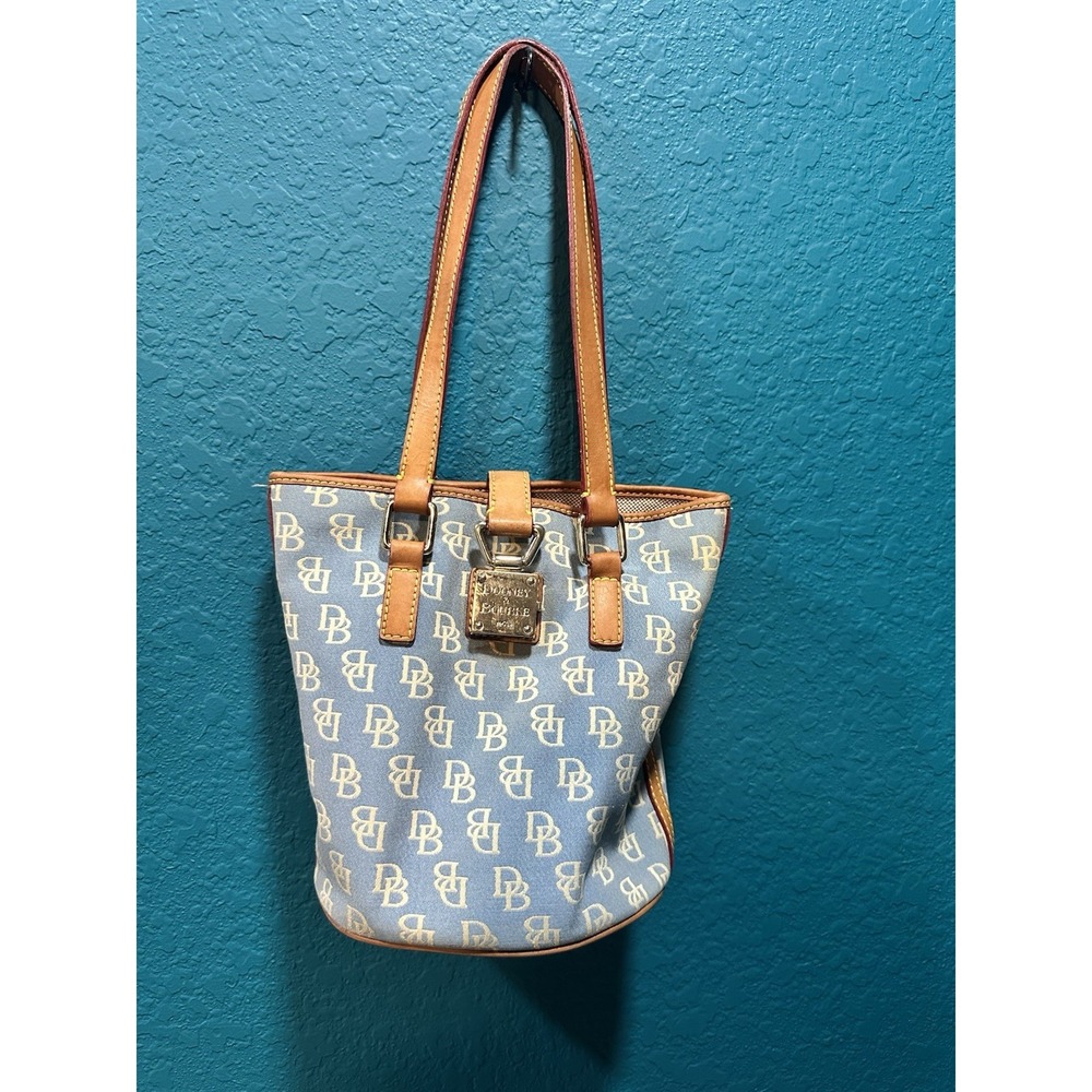 Vintage 1975 Dooney & Bourke Blue and Tan Canvas and‎ Leather Handbag RARE